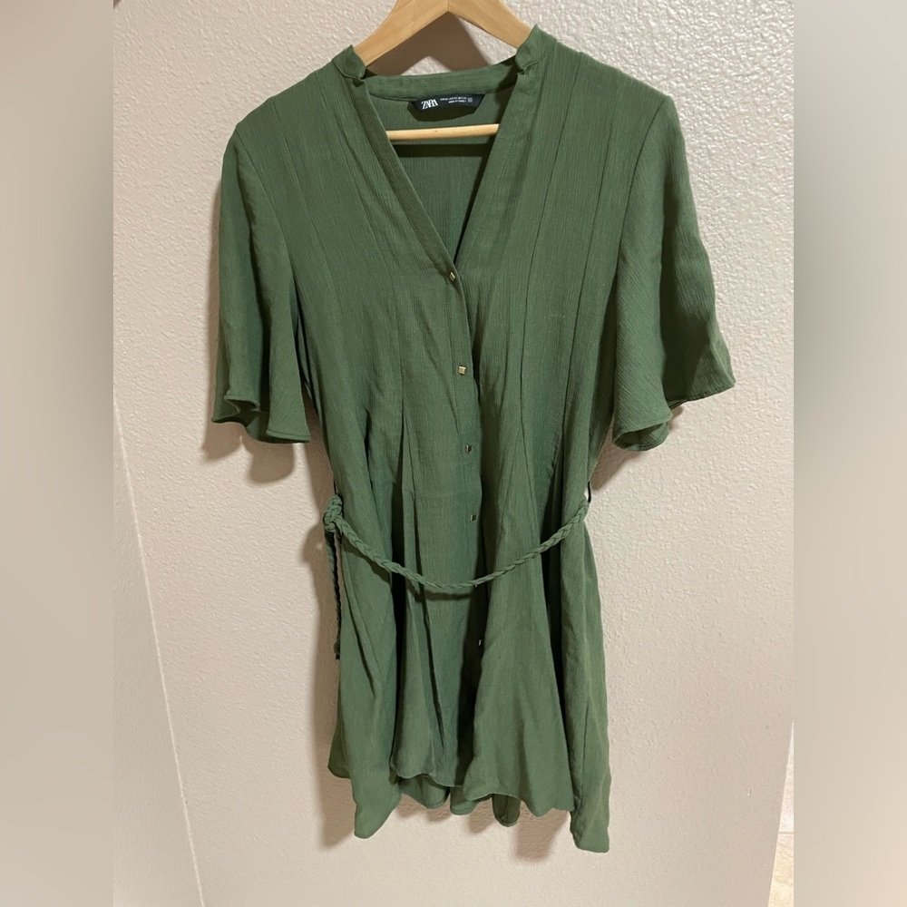 Zara Green Button-Up Women's casual dress